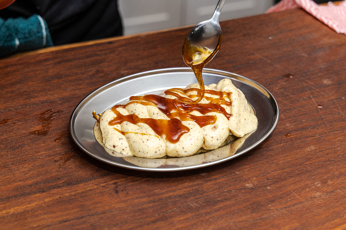 Caramel sauce drizzled over dessert