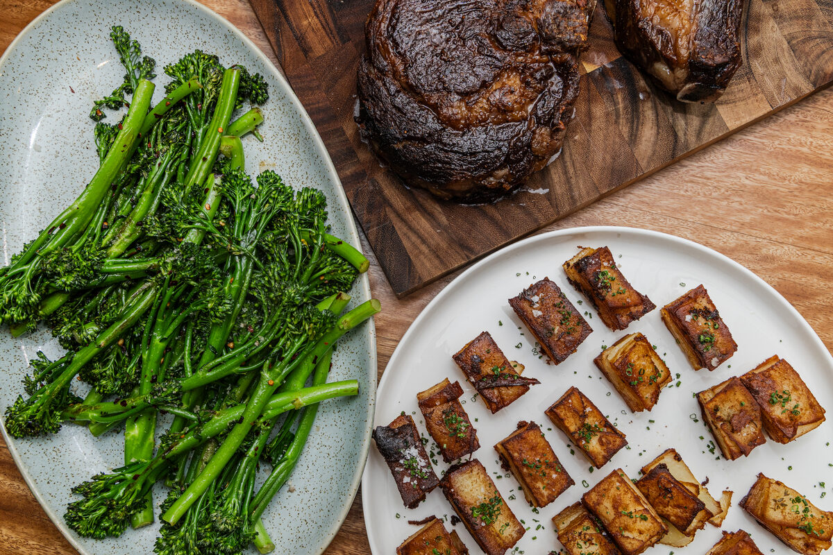 Grilled broccolini and glazed bites prepared for the week